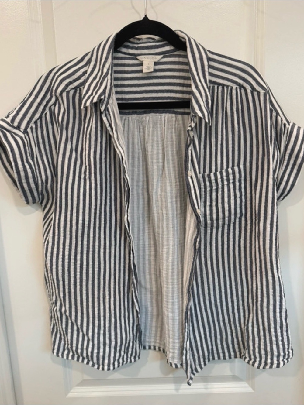 Caslon Women’s Navy and White Striped Short-Sleeve Shirt